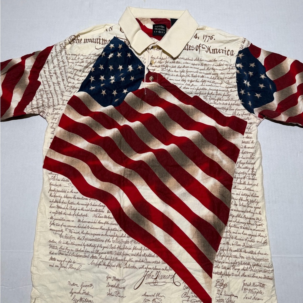 Cotton Trader American Flag patriotic Polo Shirt,‎ men's Large #596